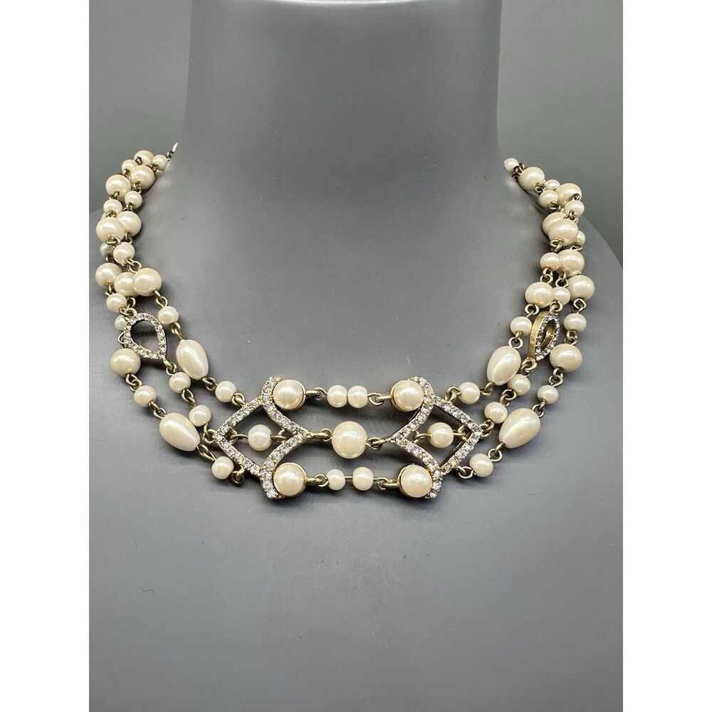 Y2K Carolee Faux Pearl And Rhinestone Choker Necklace Art Deco Inspired 12-14”